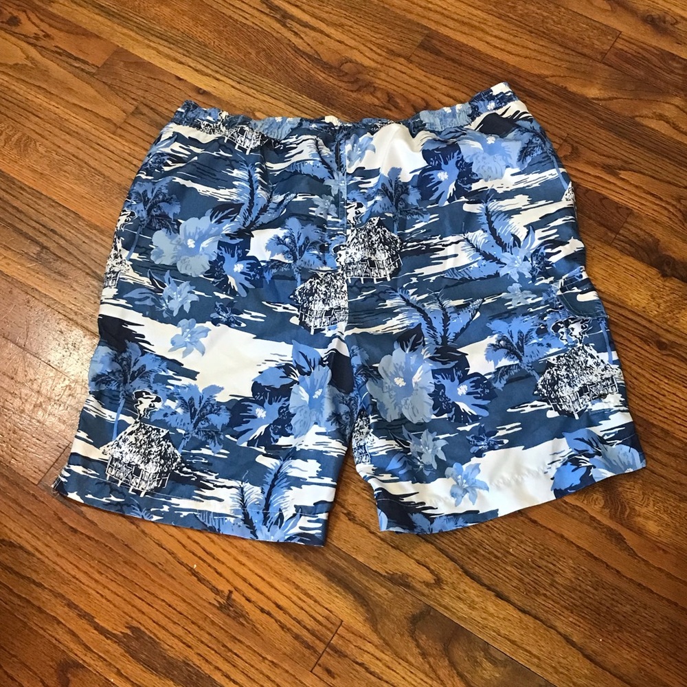 Chaps Swim Trunks Swimming Shorts
Flower Floral Beach Blue
Large Velcro Elastic